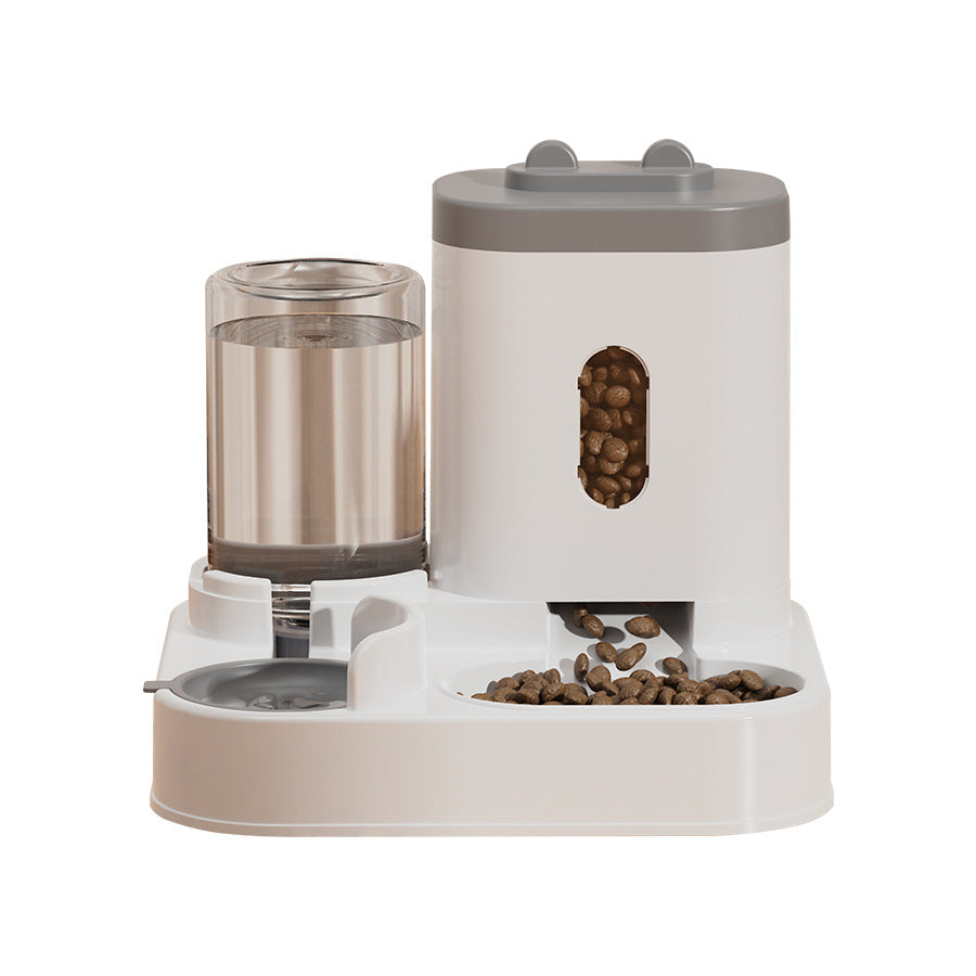 Cat water fountain, automatic cat food feeder, and integrated water dispenser with circulating water for cats.