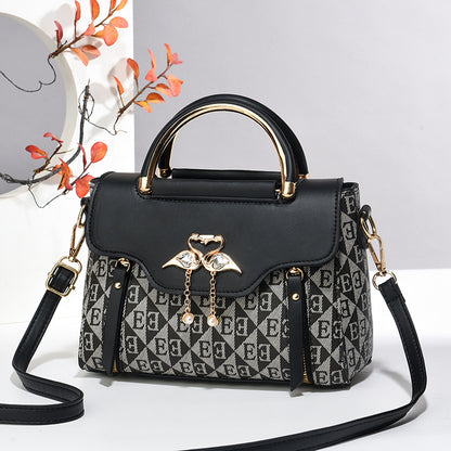 Embossed Solid Color Shoulder Bag — Casual Crossbody Women's Handbag