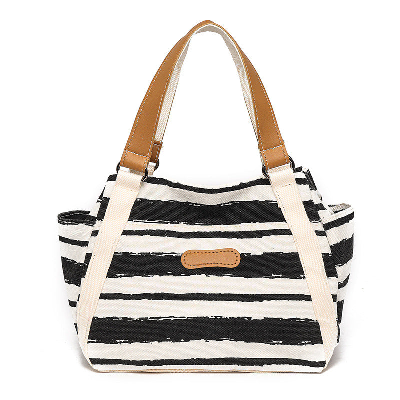 New high-value handbags for women, casual striped canvas bags, lunch bags, three-dimensional handbags, lightweight French women's bags