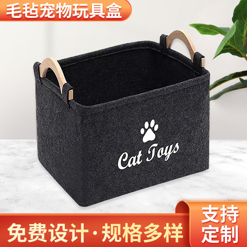 Felt toy storage box storage box pet toy storage felt box wooden handle square storage box