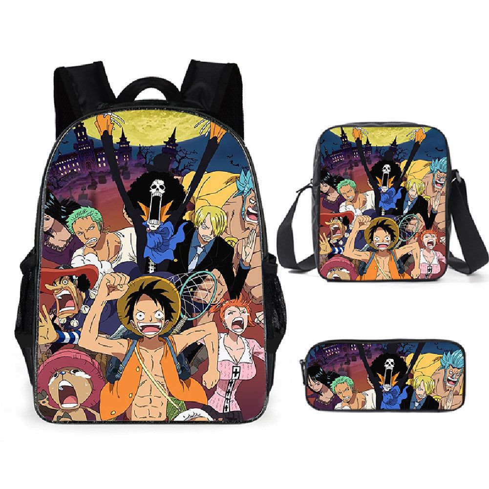One Piece One Piece Backpack Primary and Secondary School Students Schoolbag One Piece Backpack Cartoon Schoolbag Three-piece Set