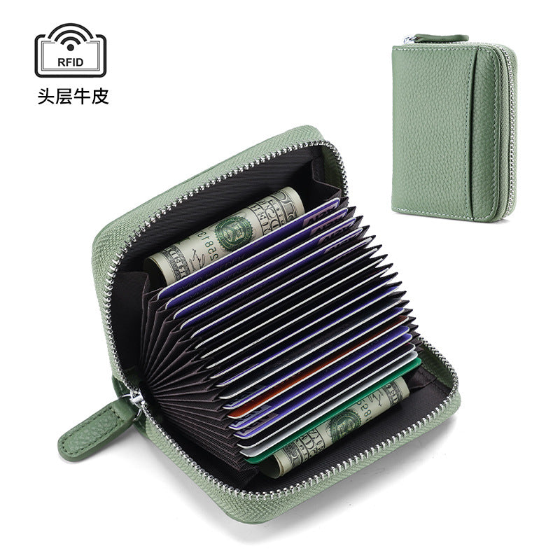 First layer cowhide rfid anti-theft card swipe bag bank card credit card holder business card bag accordion card holder wallet
