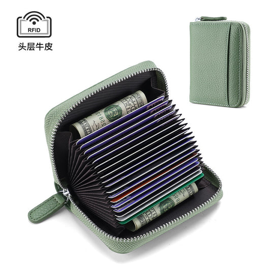 First layer cowhide rfid anti-theft card swipe bag bank card credit card holder business card bag accordion card holder wallet