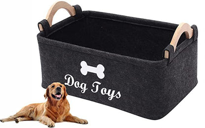 Felt Pet Toy Storage Basket with Wooden Handles — Stylish Home Organizer