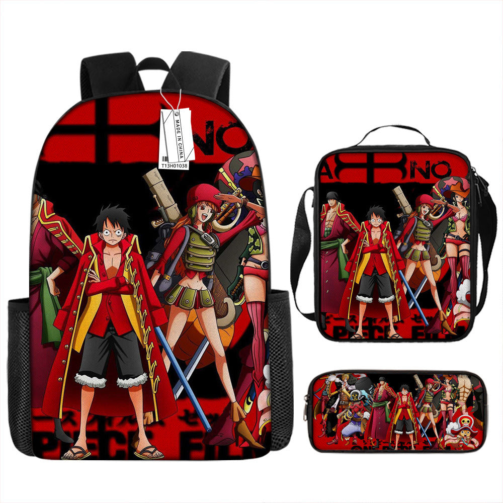 One Piece One Piece Backpack Primary and Secondary School Students Schoolbag One Piece Backpack Cartoon Schoolbag Three-piece Set