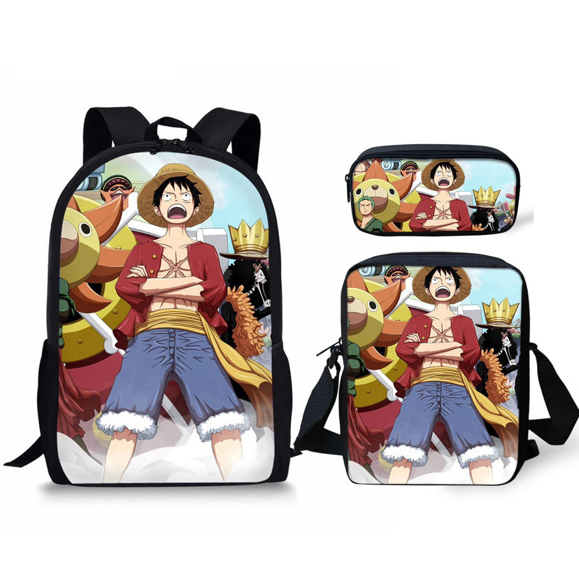 One Piece One Piece Backpack Primary and Secondary School Students Schoolbag One Piece Backpack Cartoon Schoolbag Three-piece Set