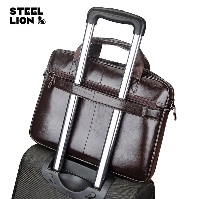 Russia's hot-selling cowhide men's briefcases, top-grain cowhide men's computer bags, business large-capacity handbags