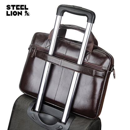 Genuine Leather Men's Briefcase — Top-Grain Cowhide Laptop Business Bag