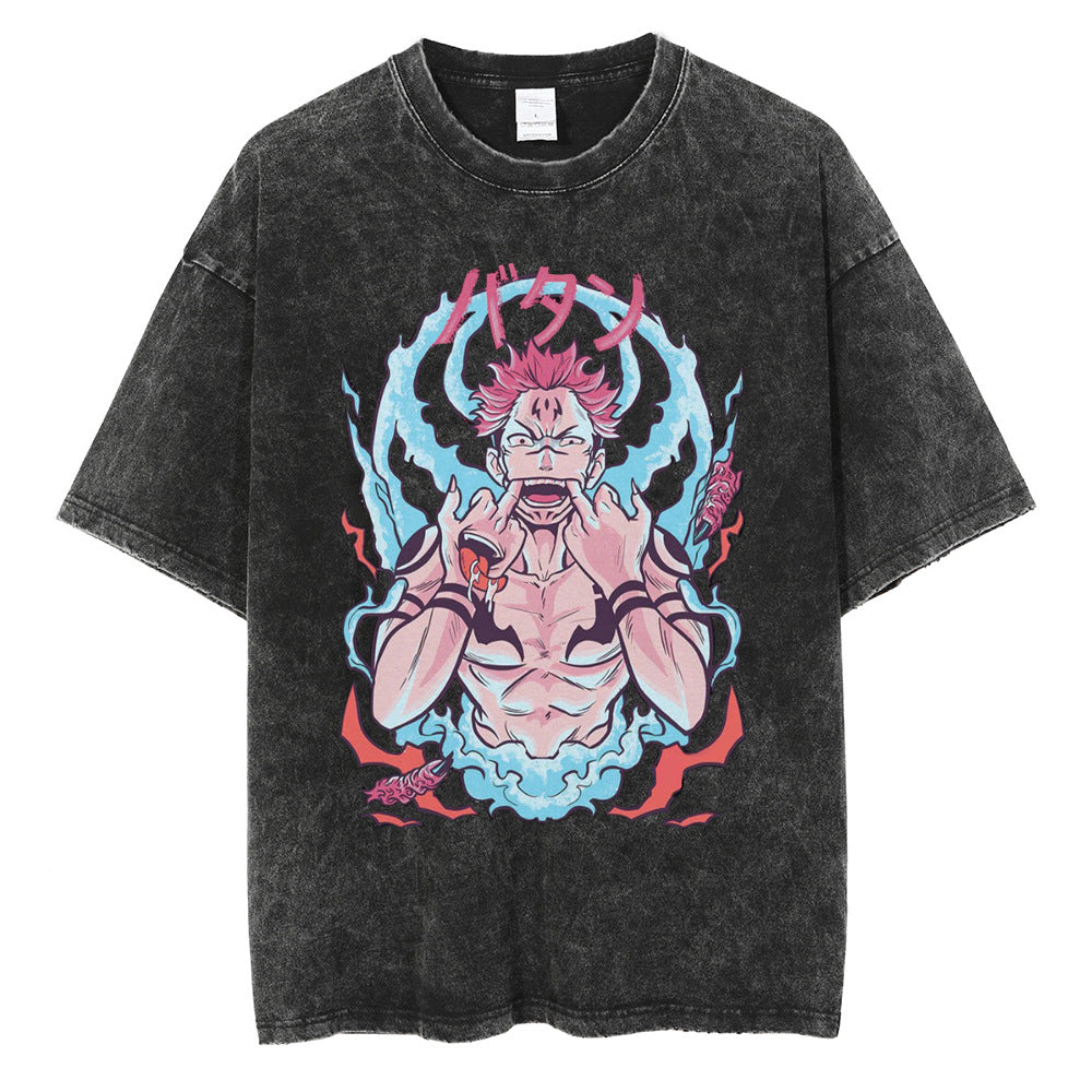 Anime Jujutsu Kaisen T Shirt Vintage Washed T-shirt Gojo Sat
