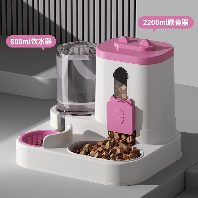 Cat water fountain, automatic cat food feeder, and integrated water dispenser with circulating water for cats.