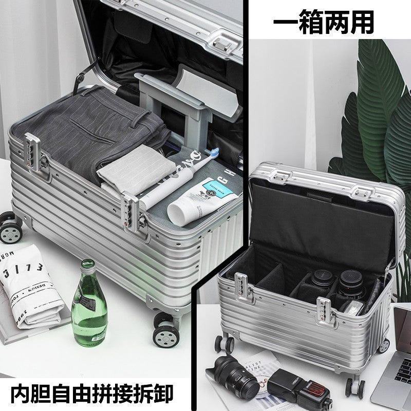 German all-aluminum magnesium alloy flip cover camera long suitcase 18 inch boarding small trolley case men's suitcase