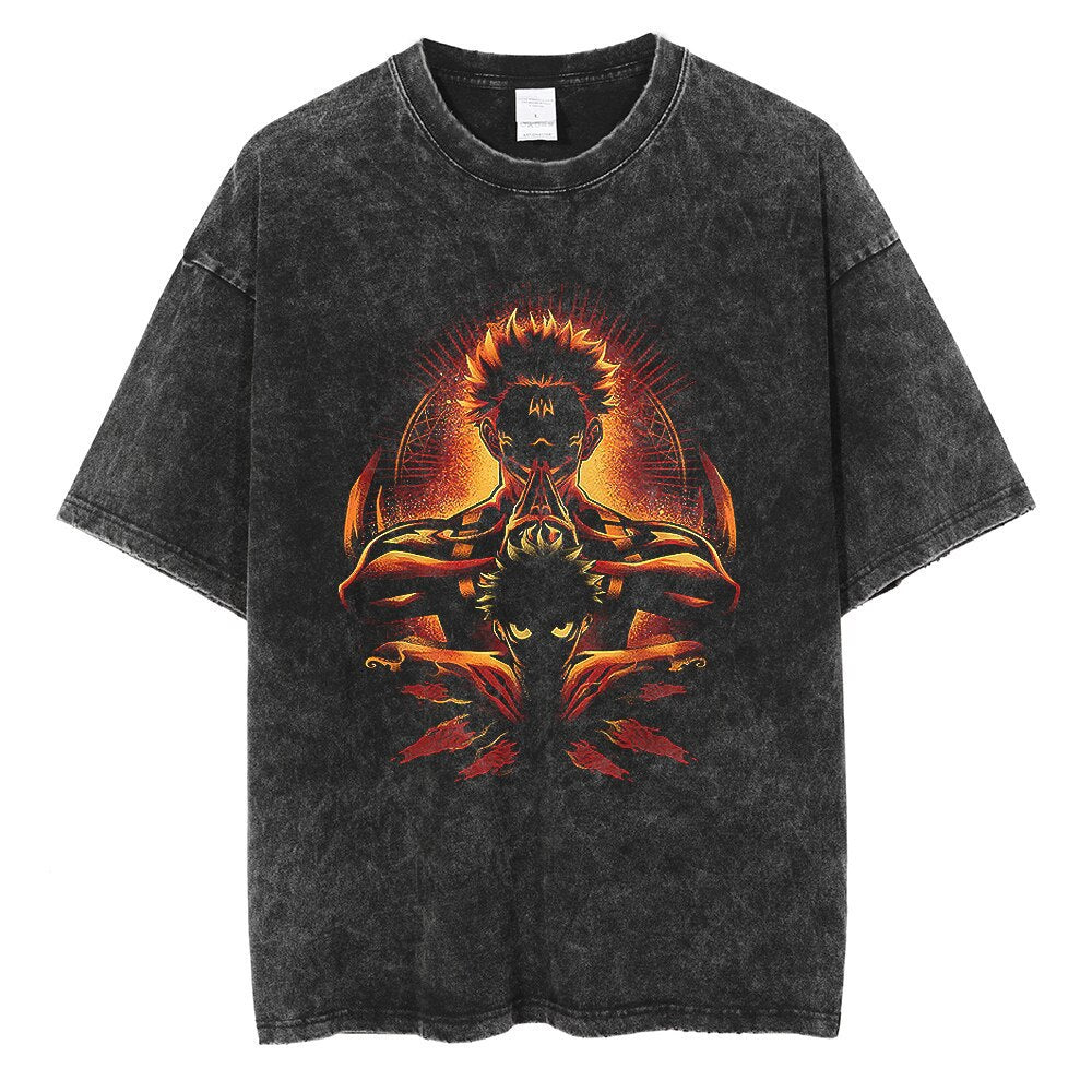 Anime Jujutsu Kaisen T Shirt Vintage Washed T-shirt Gojo Sat