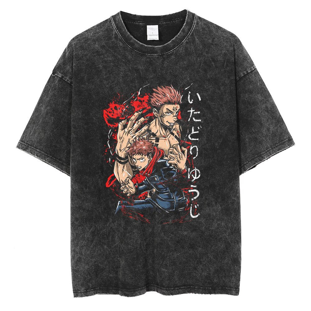 Anime Jujutsu Kaisen T Shirt Vintage Washed T-shirt Gojo Sat