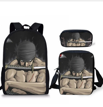 One Piece One Piece Backpack Primary and Secondary School Students Schoolbag One Piece Backpack Cartoon Schoolbag Three-piece Set