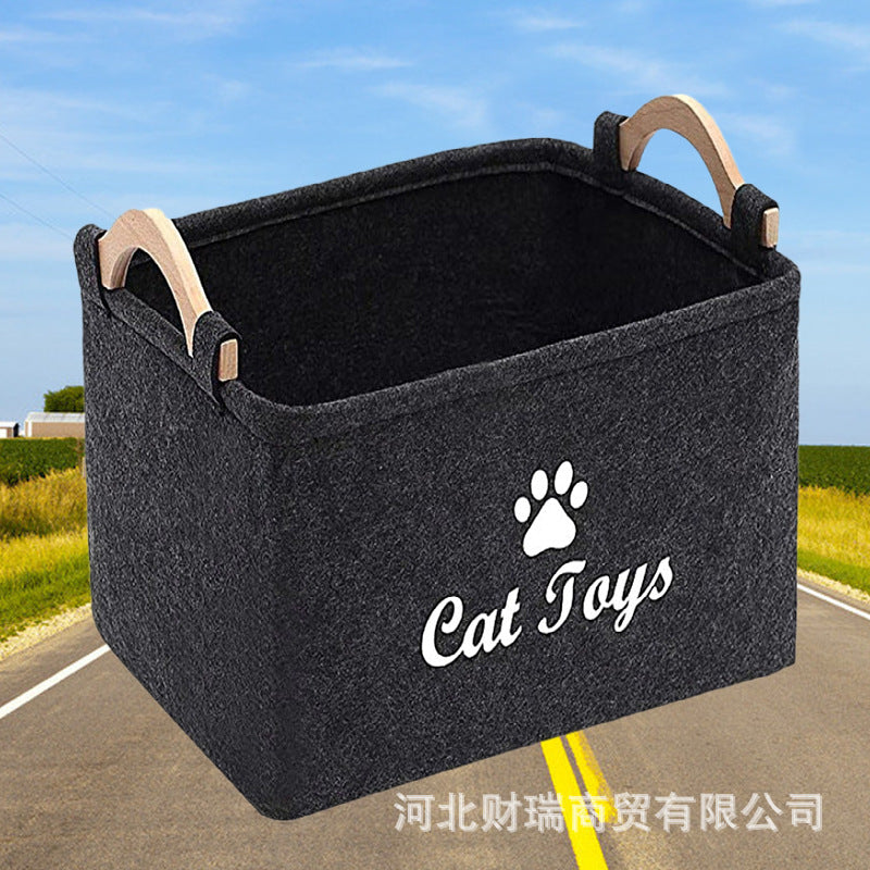 Felt toy storage box storage box pet toy storage felt box wooden handle square storage box