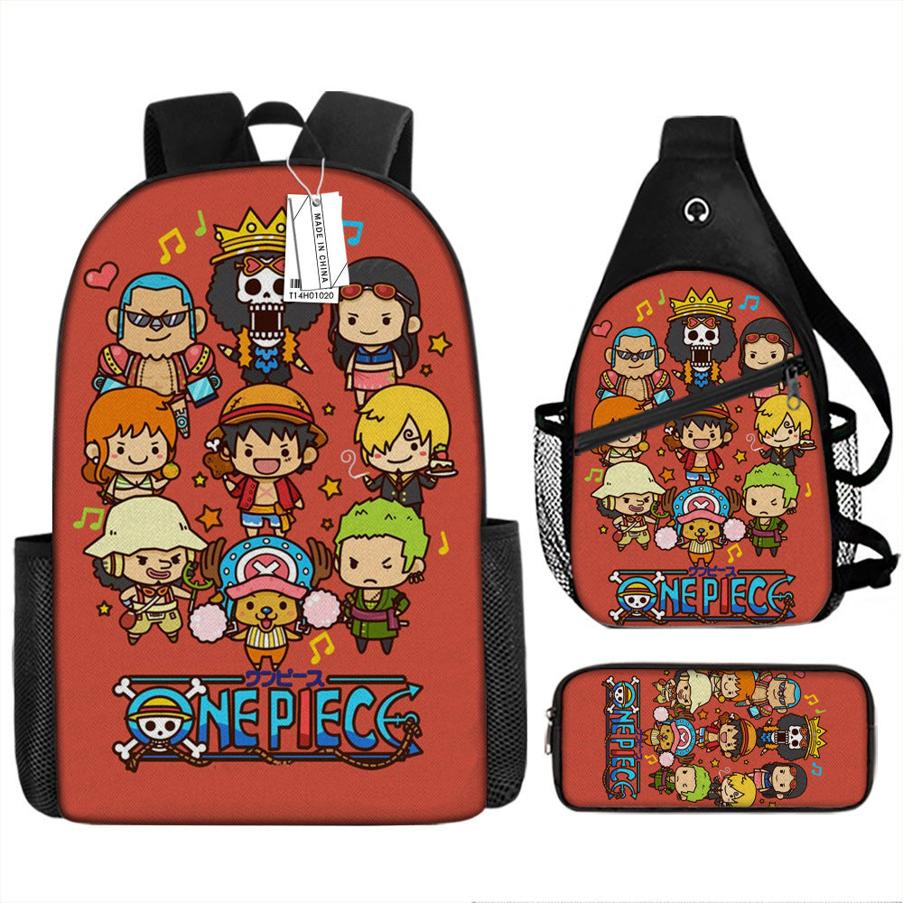 One Piece One Piece Backpack Primary and Secondary School Students Schoolbag One Piece Backpack Cartoon Schoolbag Three-piece Set