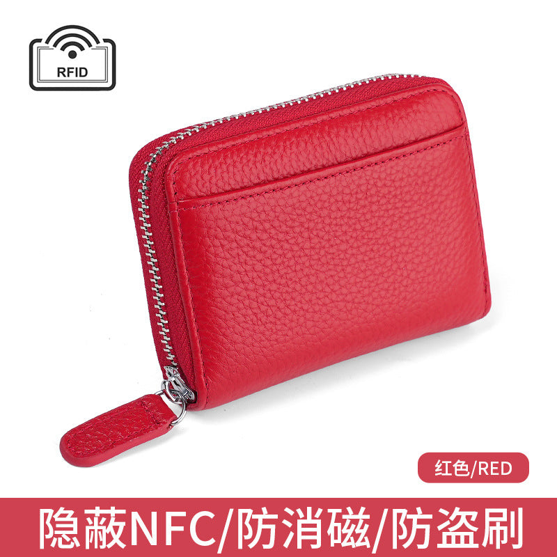 First layer cowhide rfid anti-theft card swipe bag bank card credit card holder business card bag accordion card holder wallet