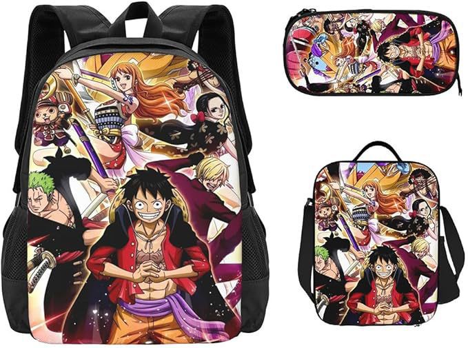 One Piece One Piece Backpack Primary and Secondary School Students Schoolbag One Piece Backpack Cartoon Schoolbag Three-piece Set