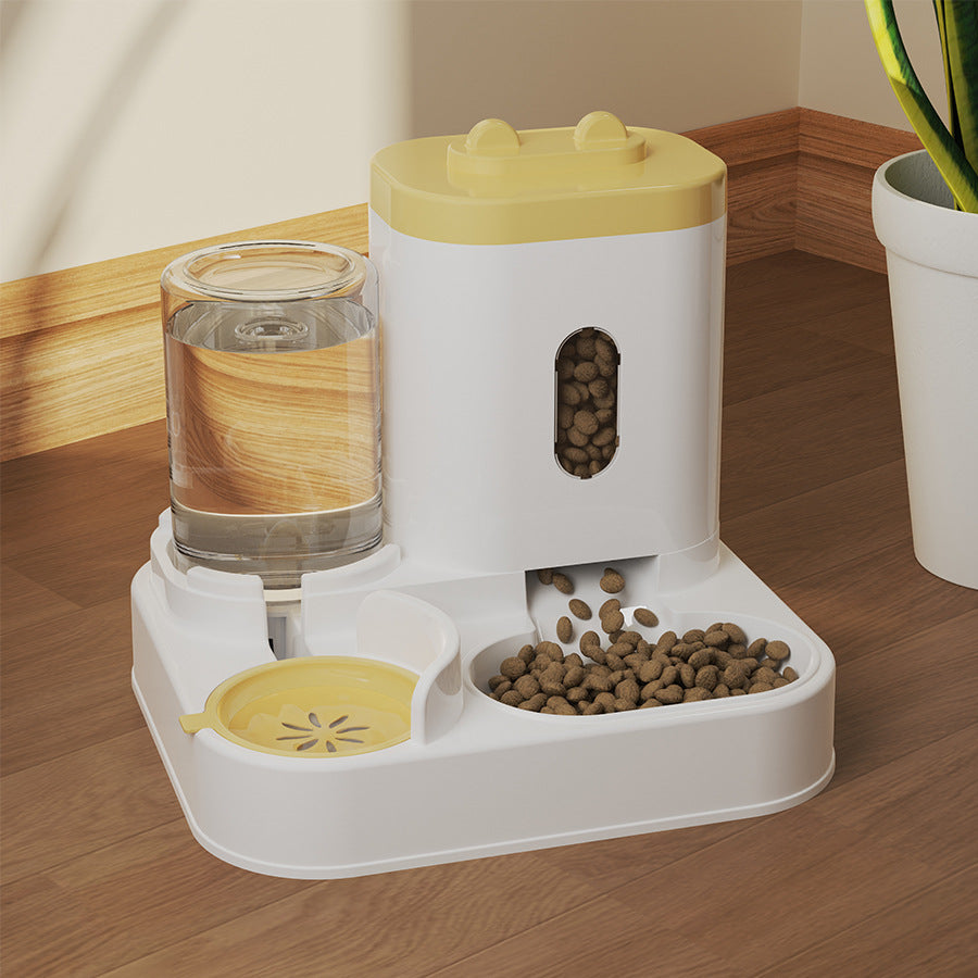 Cat water fountain, automatic cat food feeder, and integrated water dispenser with circulating water for cats.