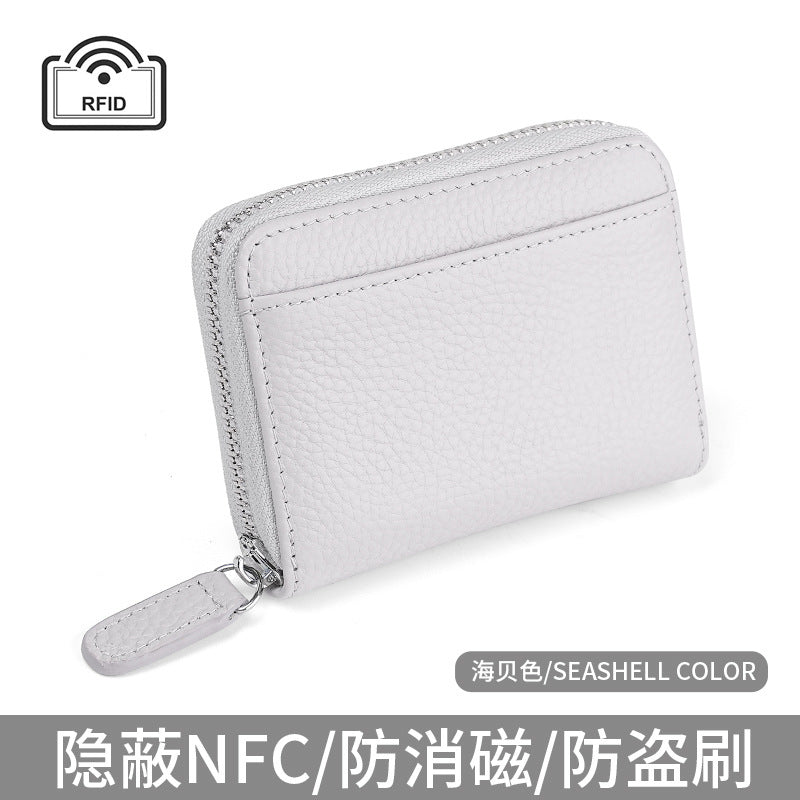 First layer cowhide rfid anti-theft card swipe bag bank card credit card holder business card bag accordion card holder wallet