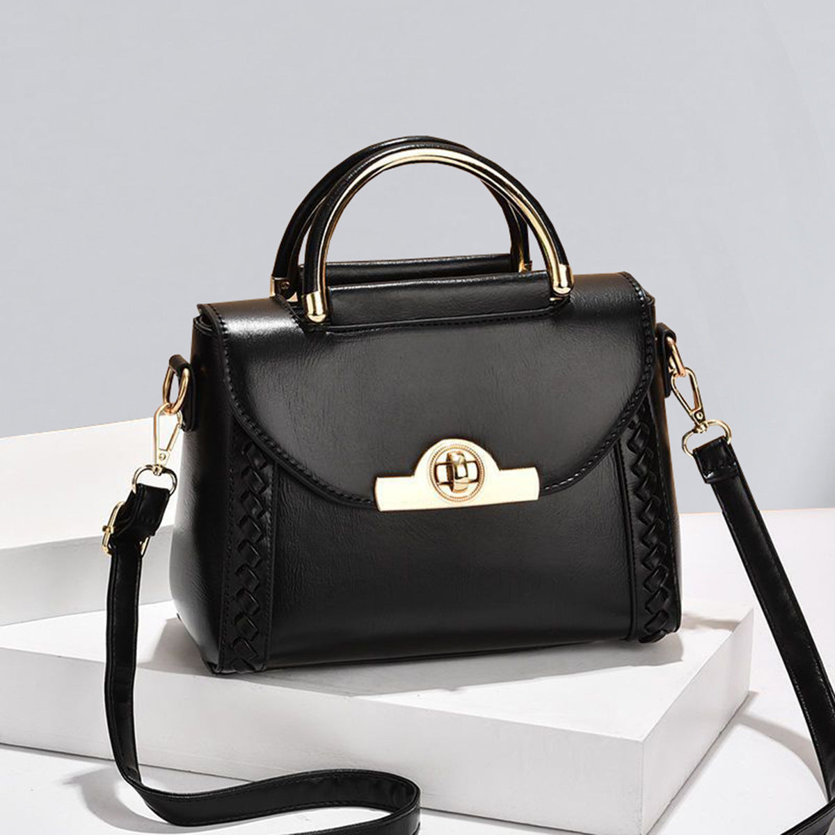 [Women's bags] Woven handbags 2025 new fashion lock small square bag shoulder messenger bag