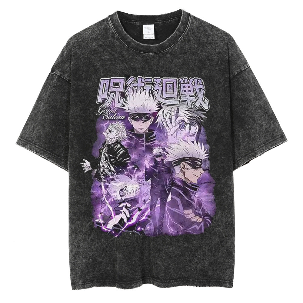 Anime Jujutsu Kaisen T Shirt Vintage Washed T-shirt Gojo Sat