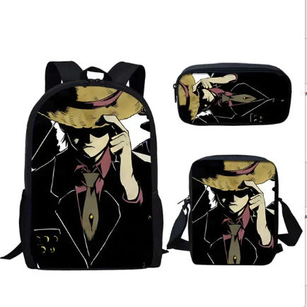 One Piece One Piece Backpack Primary and Secondary School Students Schoolbag One Piece Backpack Cartoon Schoolbag Three-piece Set