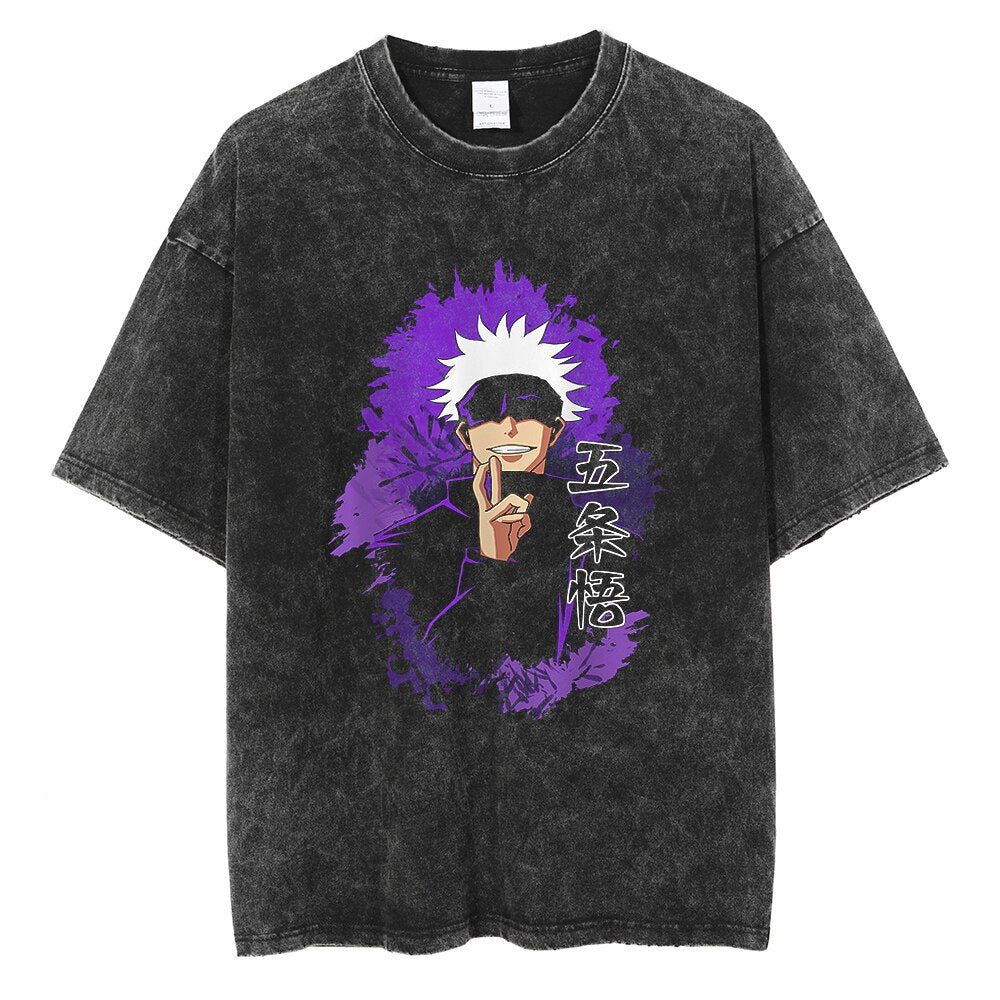 Anime Jujutsu Kaisen T Shirt Vintage Washed T-shirt Gojo Sat