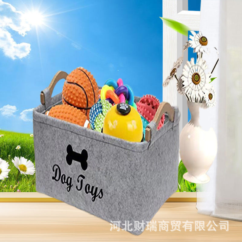 Felt toy storage box storage box pet toy storage felt box wooden handle square storage box