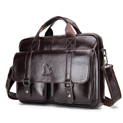 Genuine Leather Men's Briefcase — Top-Grain Cowhide Laptop Business Bag