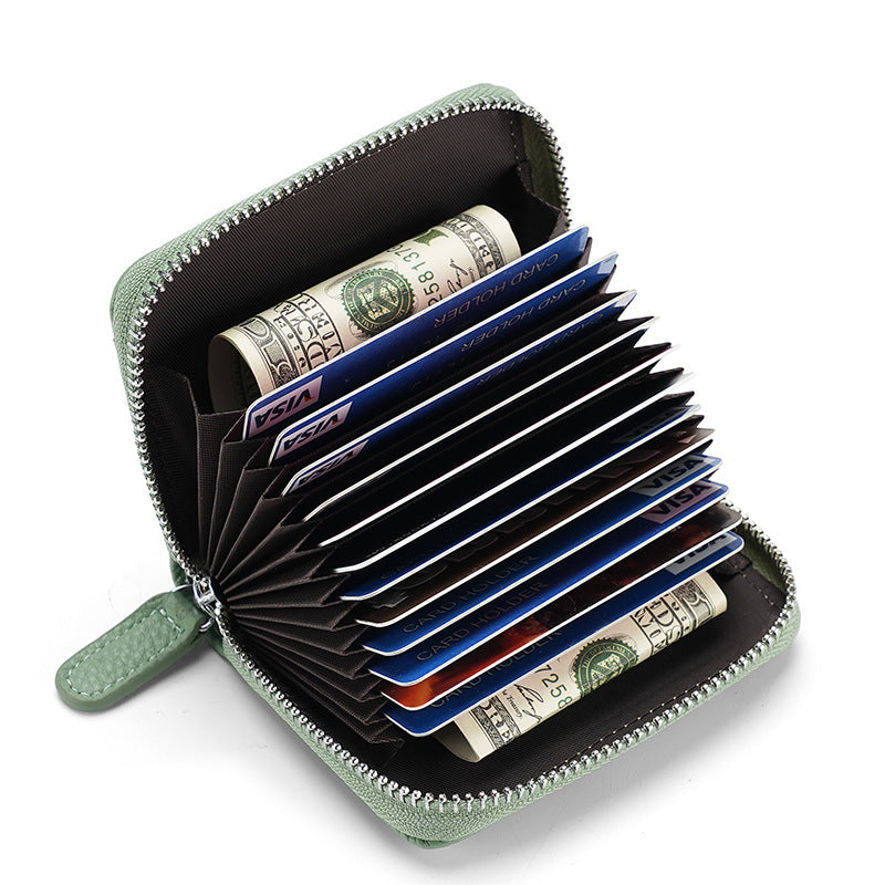 First layer cowhide rfid anti-theft card swipe bag bank card credit card holder business card bag accordion card holder wallet