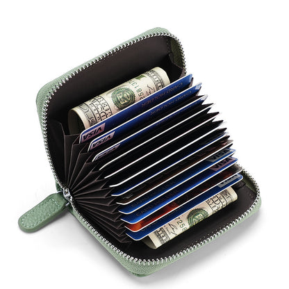 First layer cowhide rfid anti-theft card swipe bag bank card credit card holder business card bag accordion card holder wallet