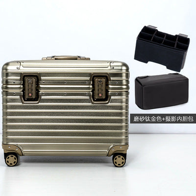 German all-aluminum magnesium alloy flip cover camera long suitcase 18 inch boarding small trolley case men's suitcase