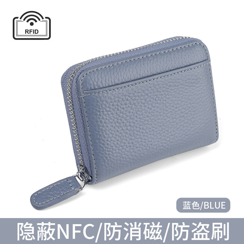 First layer cowhide rfid anti-theft card swipe bag bank card credit card holder business card bag accordion card holder wallet