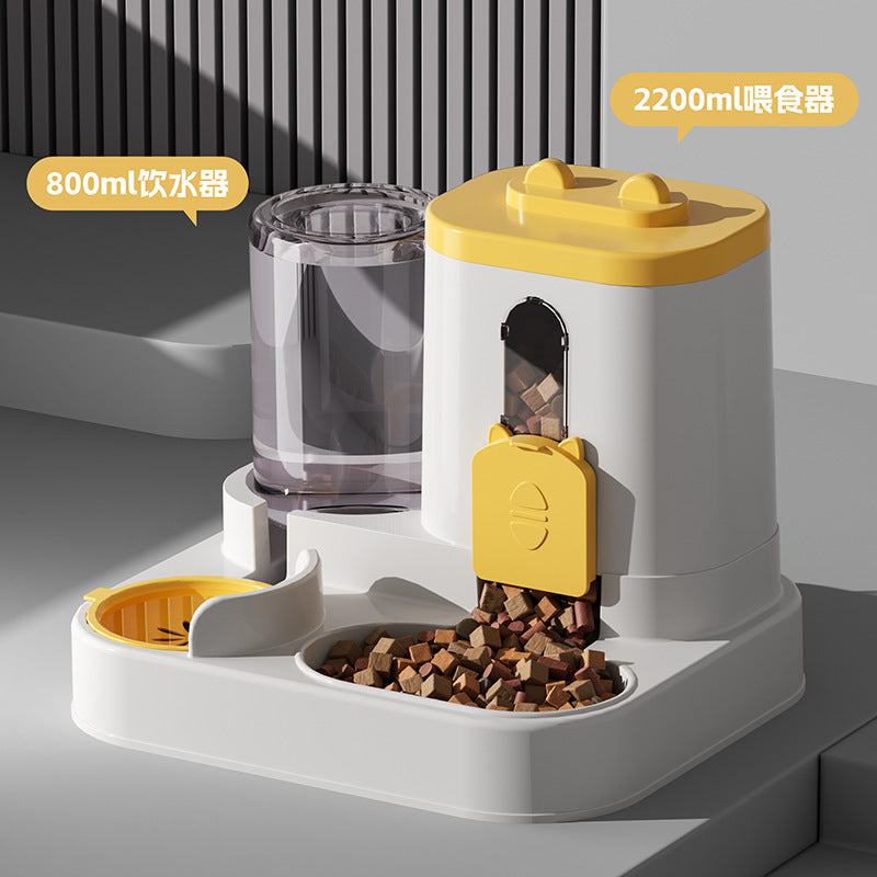 Cat water fountain, automatic cat food feeder, and integrated water dispenser with circulating water for cats.