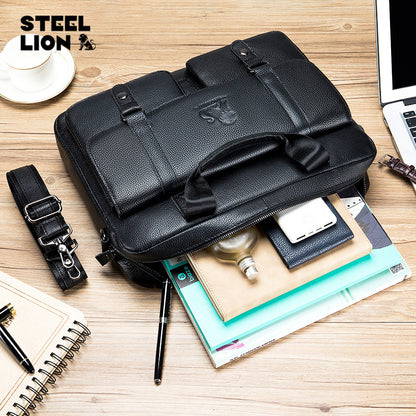 Genuine Leather Men's Briefcase — Top-Grain Cowhide Laptop Business Bag