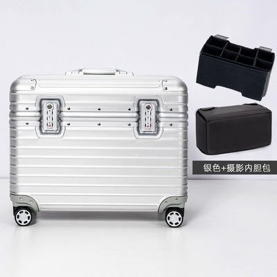 German all-aluminum magnesium alloy flip cover camera long suitcase 18 inch boarding small trolley case men's suitcase