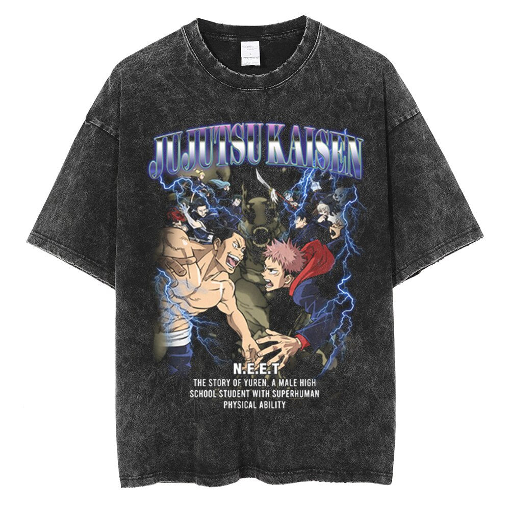 Anime Jujutsu Kaisen T Shirt Vintage Washed T-shirt Gojo Sat