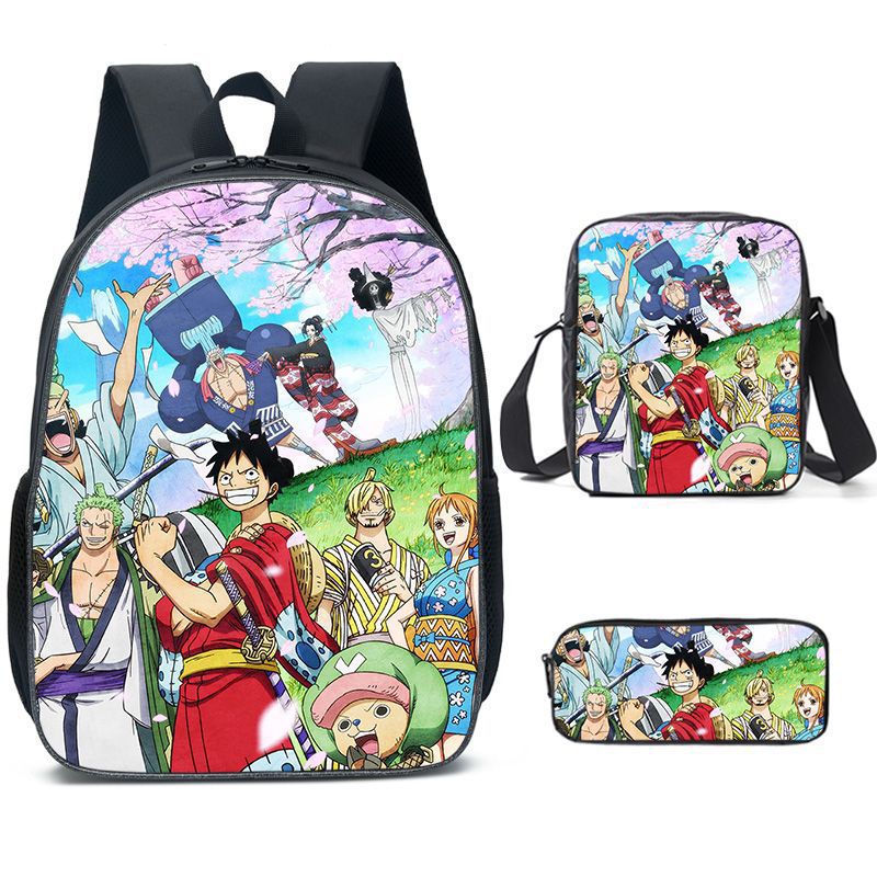 One Piece One Piece Backpack Primary and Secondary School Students Schoolbag One Piece Backpack Cartoon Schoolbag Three-piece Set