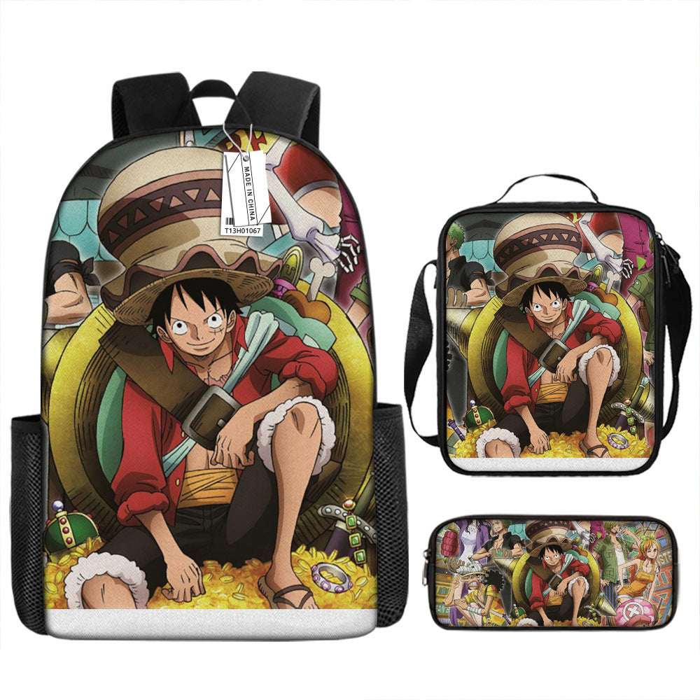 One Piece One Piece Backpack Primary and Secondary School Students Schoolbag One Piece Backpack Cartoon Schoolbag Three-piece Set