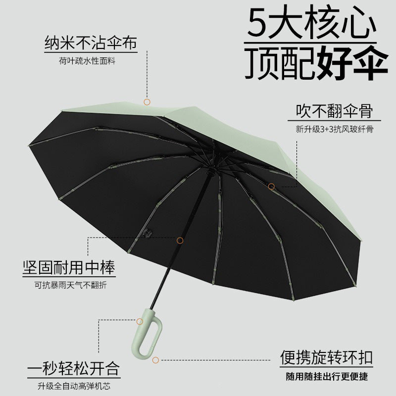 Sunny and rainy dual-purpose umbrella folding umbrella fully automatic buckle enlarged thickened multi-person outdoor anti-ultraviolet umbrella