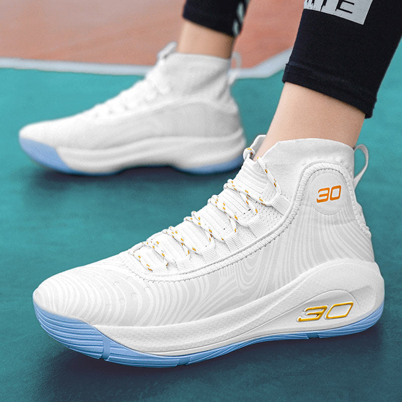 Basketball Shoes Men's High-Top Youth Combat Boots White Shoes White Sneakers High School Primary School Sneakers Female Generation Hair