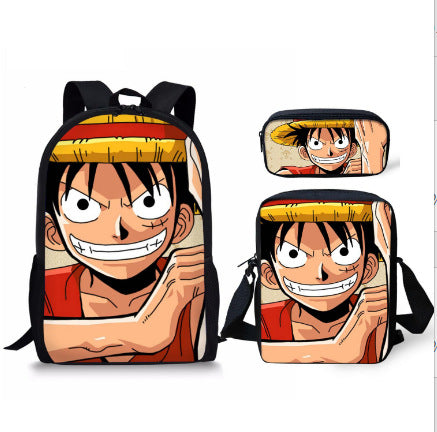 One Piece One Piece Backpack Primary and Secondary School Students Schoolbag One Piece Backpack Cartoon Schoolbag Three-piece Set