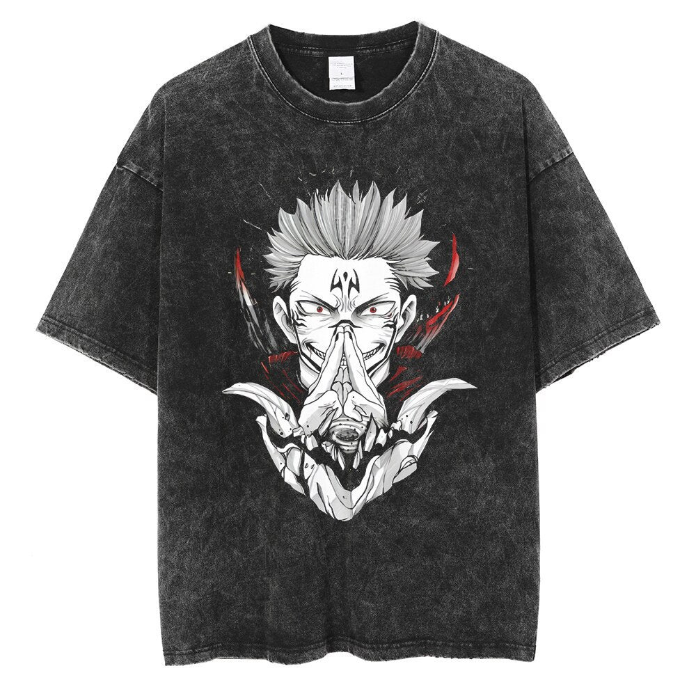 Anime Jujutsu Kaisen T Shirt Vintage Washed T-shirt Gojo Sat