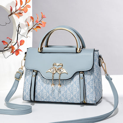 Embossed Solid Color Shoulder Bag — Casual Crossbody Women's Handbag