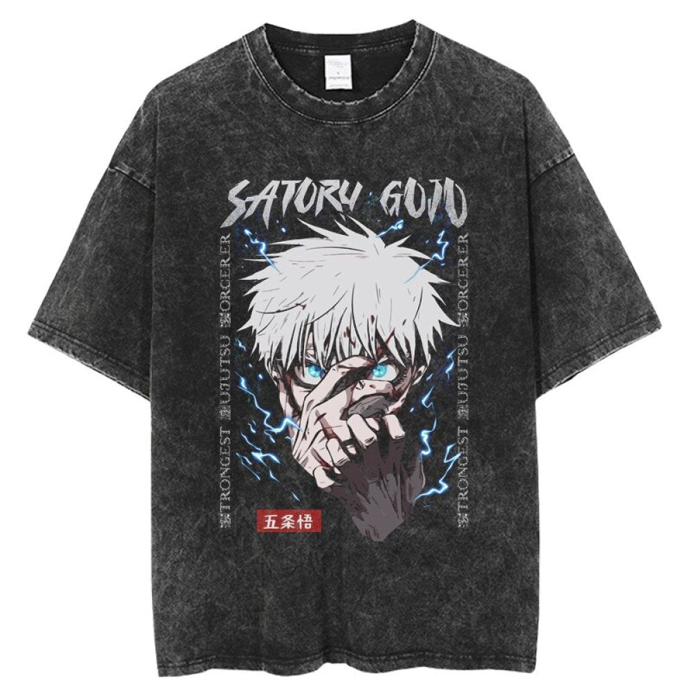 Anime Jujutsu Kaisen T Shirt Vintage Washed T-shirt Gojo Sat