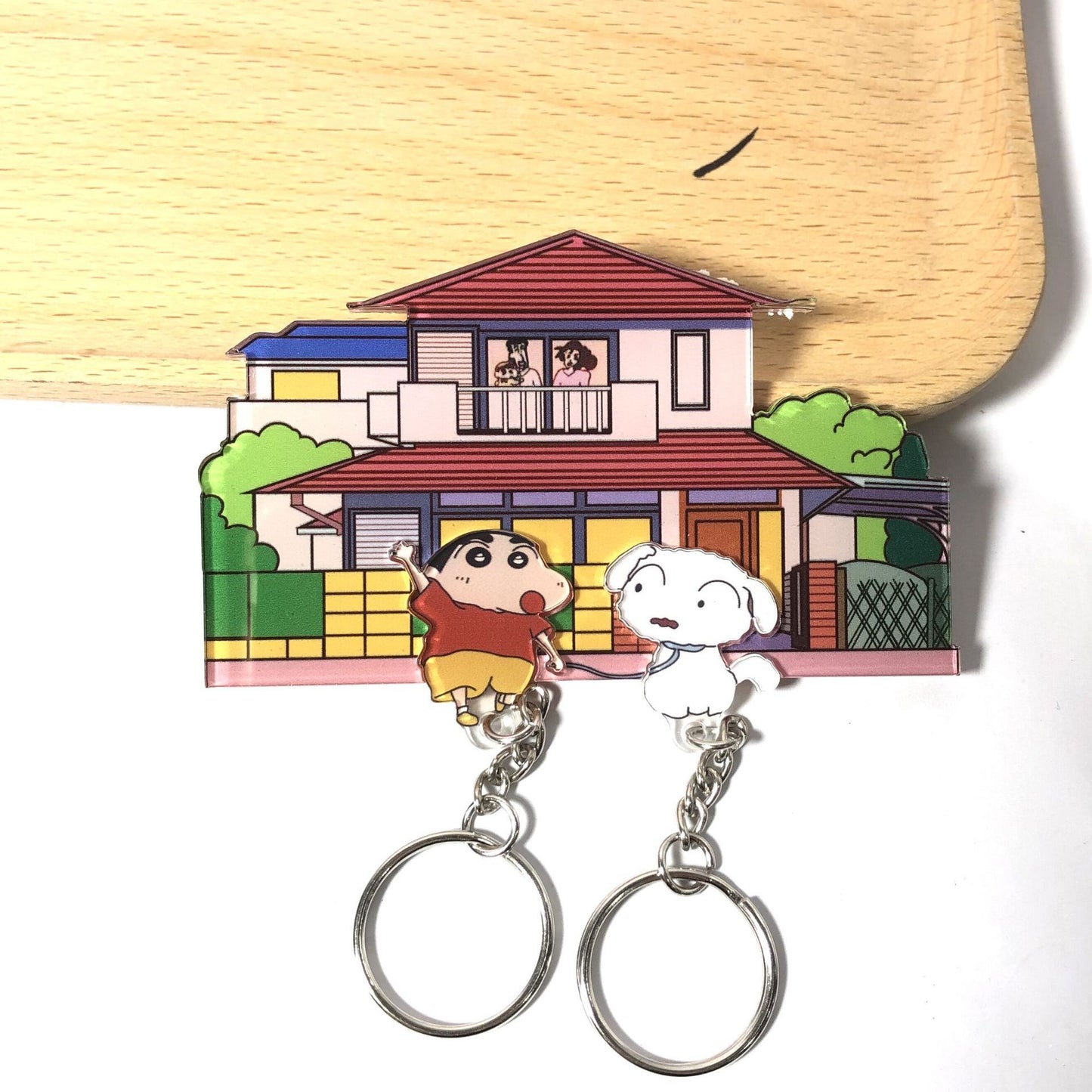 Xiaohongshu same style Crayon Shin-chan keychain new style white wall sticker refrigerator sticker creative cartoon key pendant