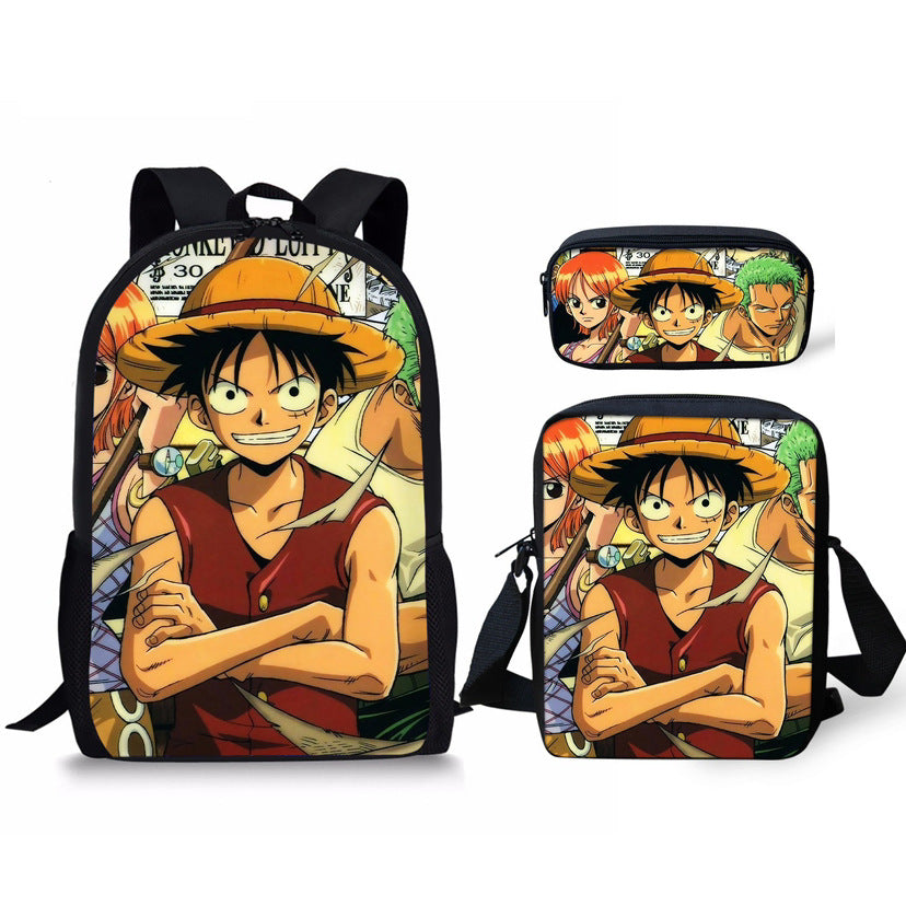 One Piece One Piece Backpack Primary and Secondary School Students Schoolbag One Piece Backpack Cartoon Schoolbag Three-piece Set