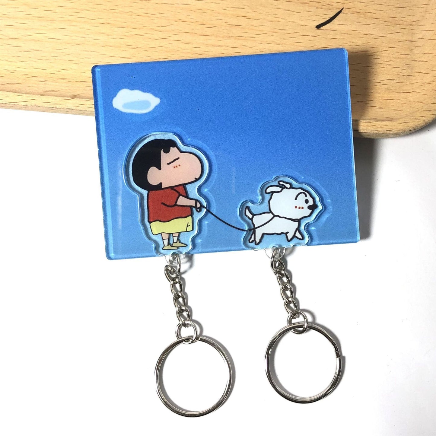 Xiaohongshu same style Crayon Shin-chan keychain new style white wall sticker refrigerator sticker creative cartoon key pendant