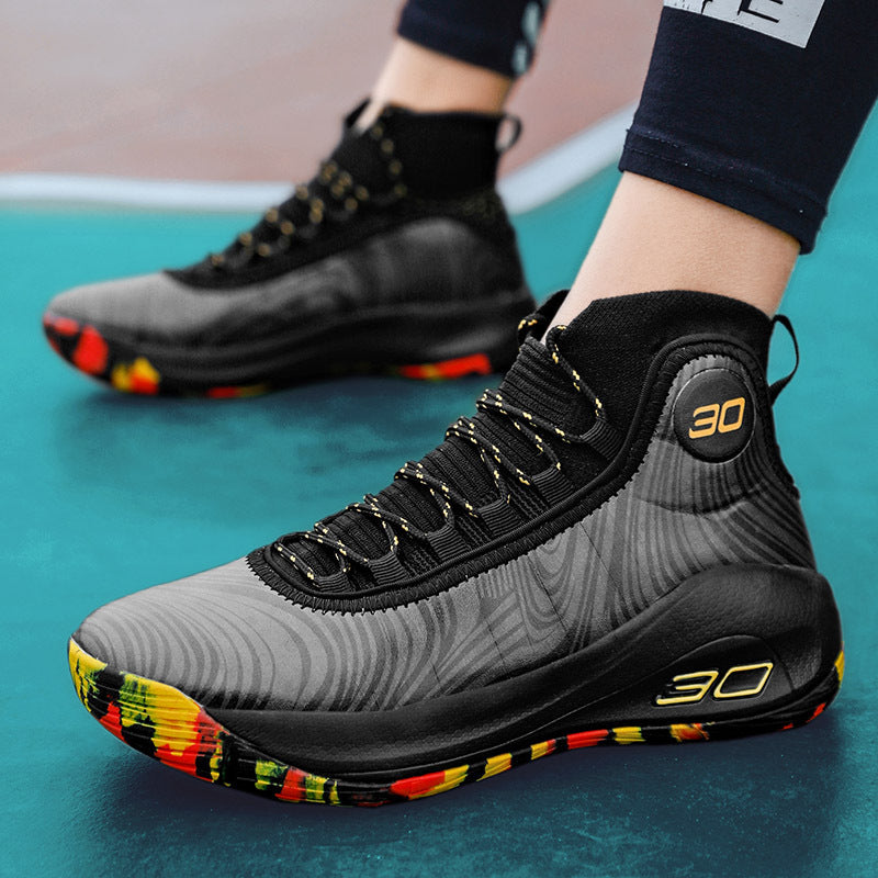 Basketball Shoes Men's High-Top Youth Combat Boots White Shoes White Sneakers High School Primary School Sneakers Female Generation Hair